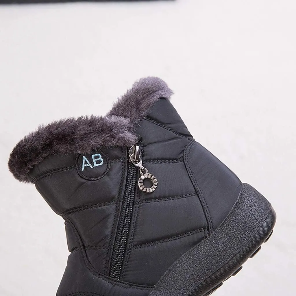 Snow Boots Womens Winter Ankle Boots Ladies Warm Fleece Lined Boots Zip Flat Sneakers Outdoor Boots Mid-Calf