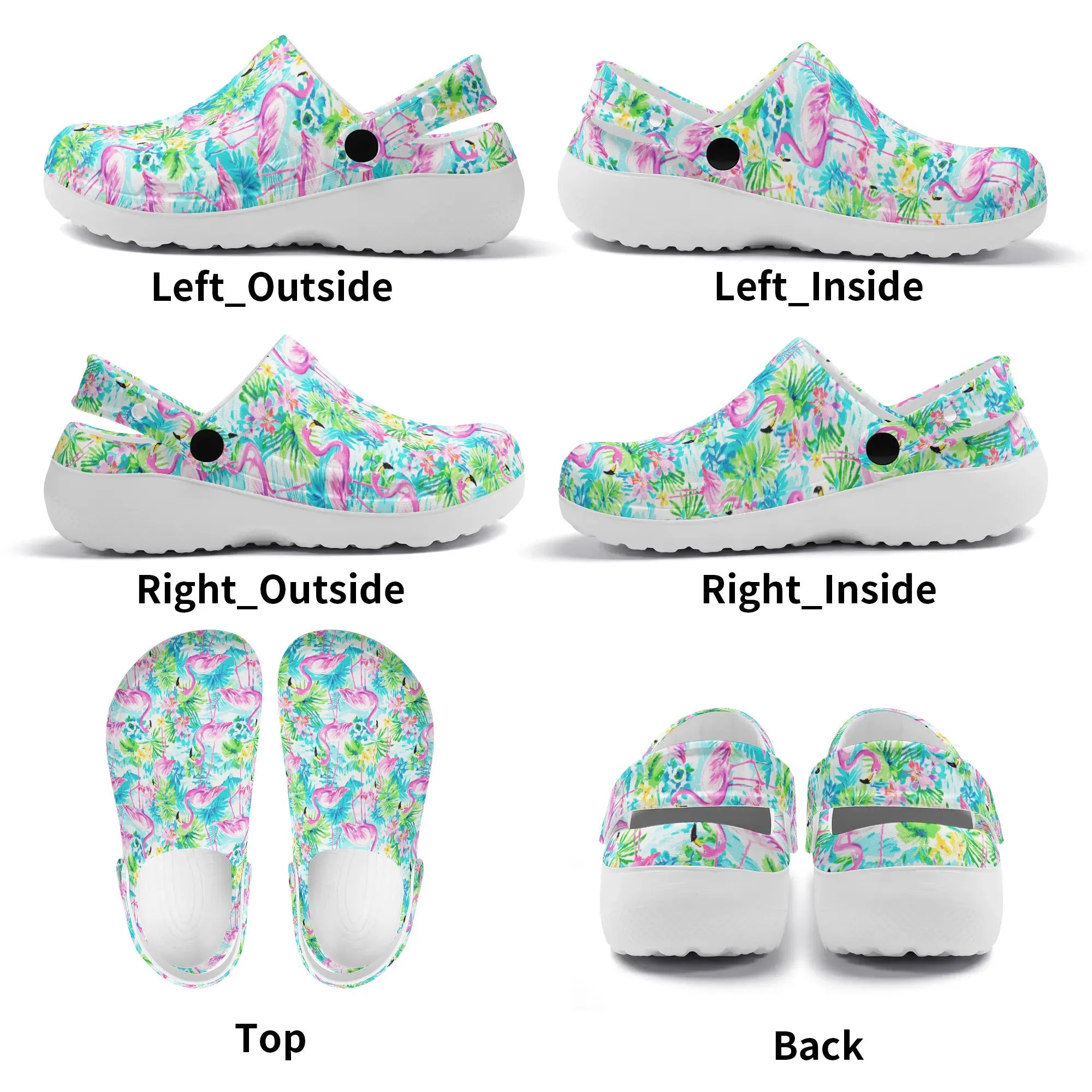 Tropical Flamingo Haven: Surrounded by Flowers and Palm Trees Casual Lightweight Slip On Nurse Style Clogs
