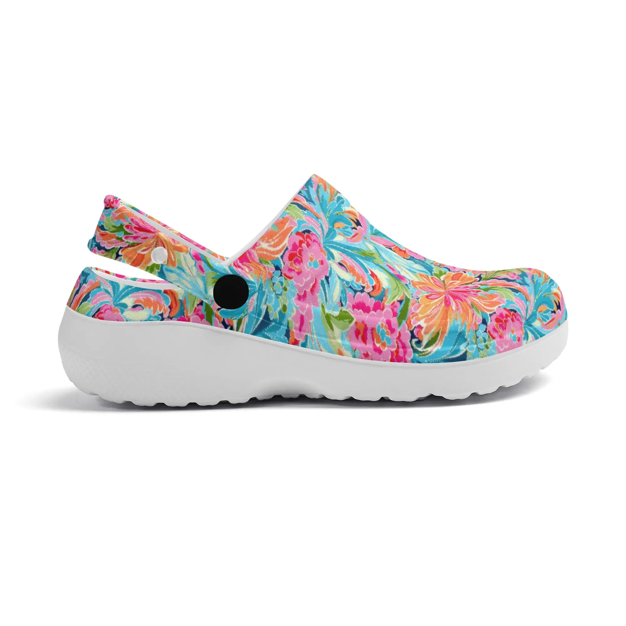 Tropical Radiance: Bursting Summer Blooms in Teal, Orange, and Pink Casual Lightweight Slip On Nurse Style Clogs