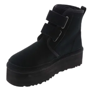 UGG Neumel Black Suede Fashion Sticky Casual Strap Fur Platform Ankle Boots 8