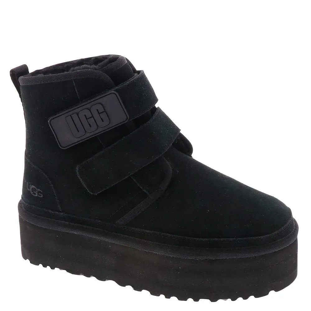 UGG Neumel Black Suede Fashion Sticky Casual Strap Fur Platform Ankle Boots 8