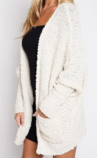 Unforgettable Soft Popcorn Knit Cardigan (Ivory)