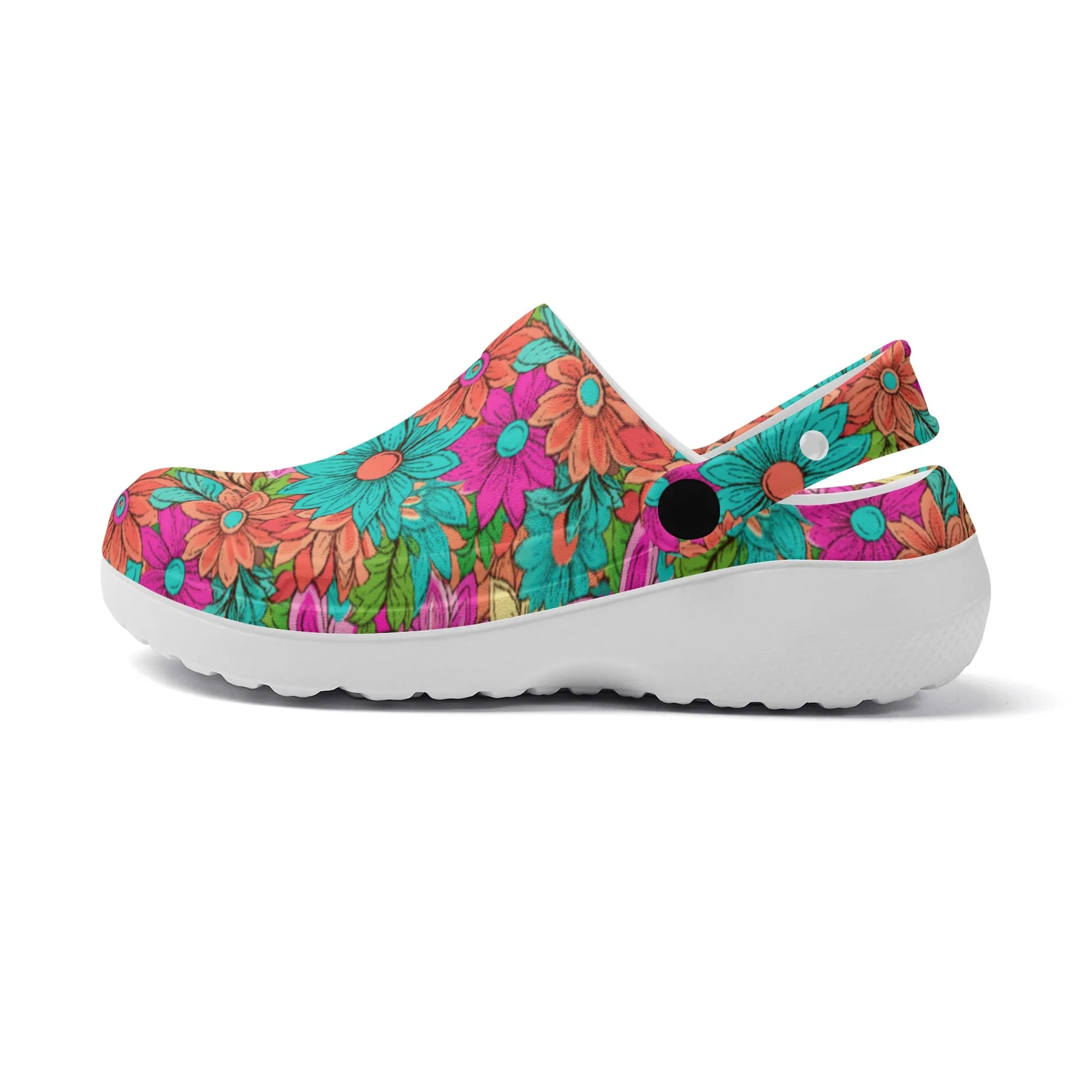 Vibrant Retro Daisy Design Casual Lightweight Slip On Nurse Style Clogs