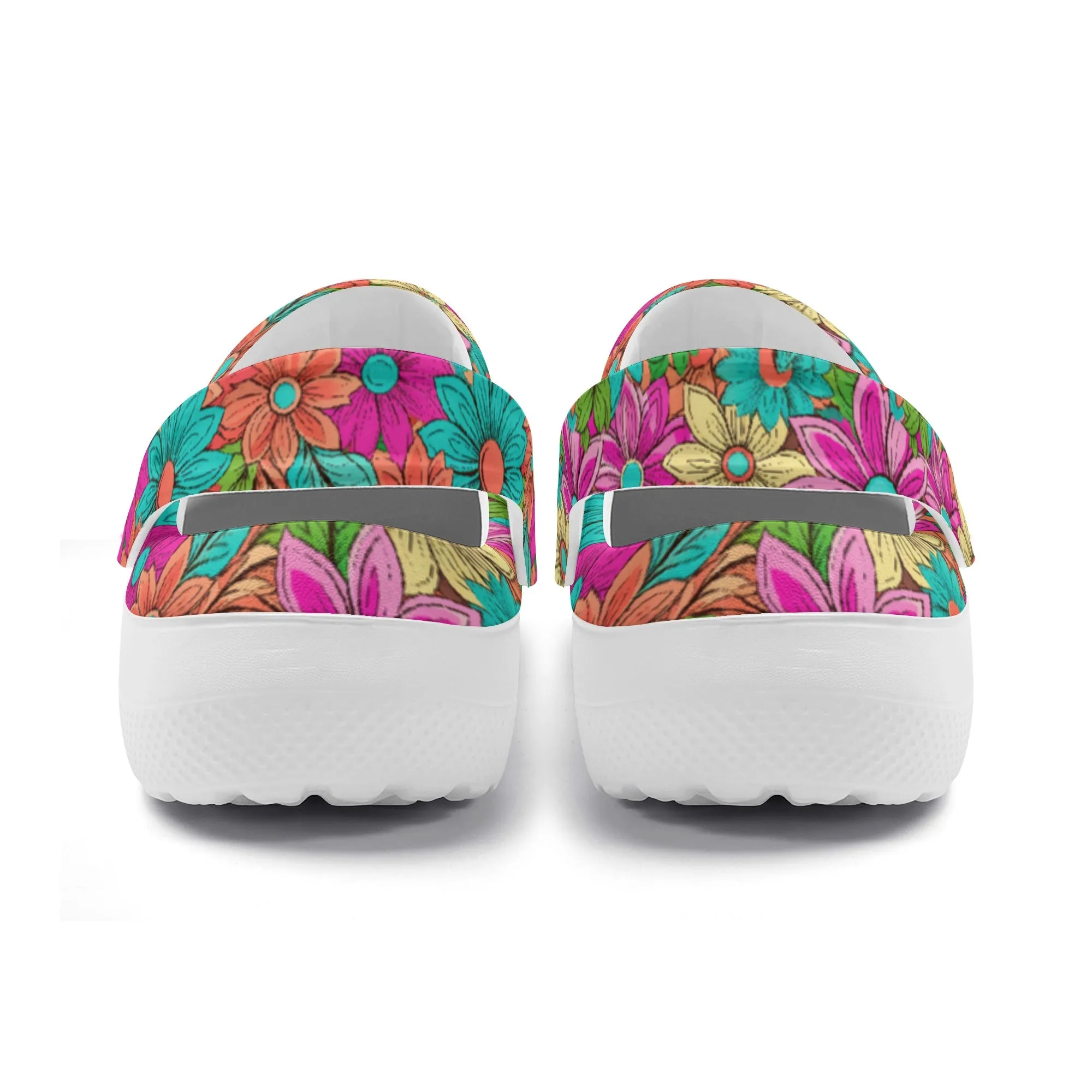 Vibrant Retro Daisy Design Casual Lightweight Slip On Nurse Style Clogs
