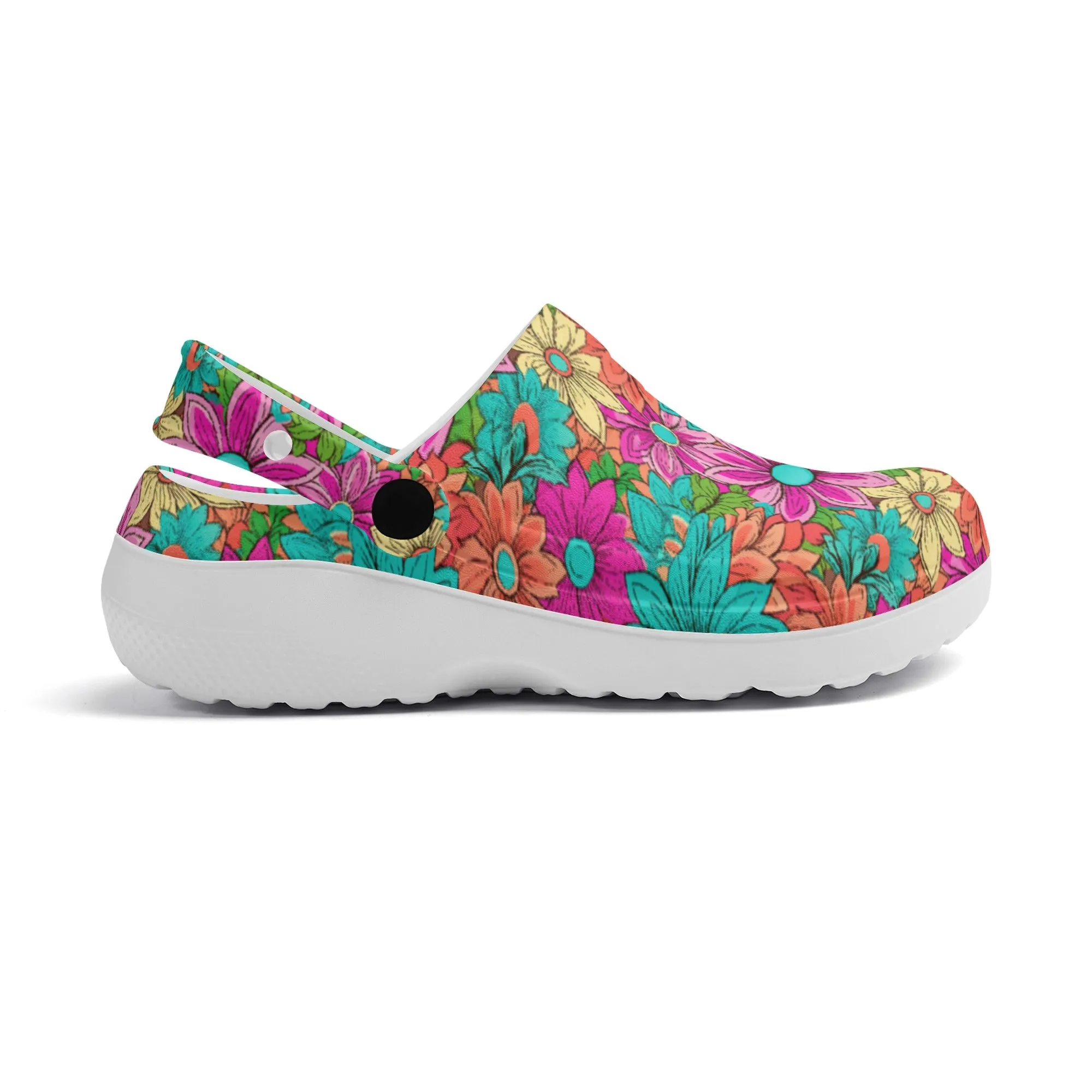 Vibrant Retro Daisy Design Casual Lightweight Slip On Nurse Style Clogs