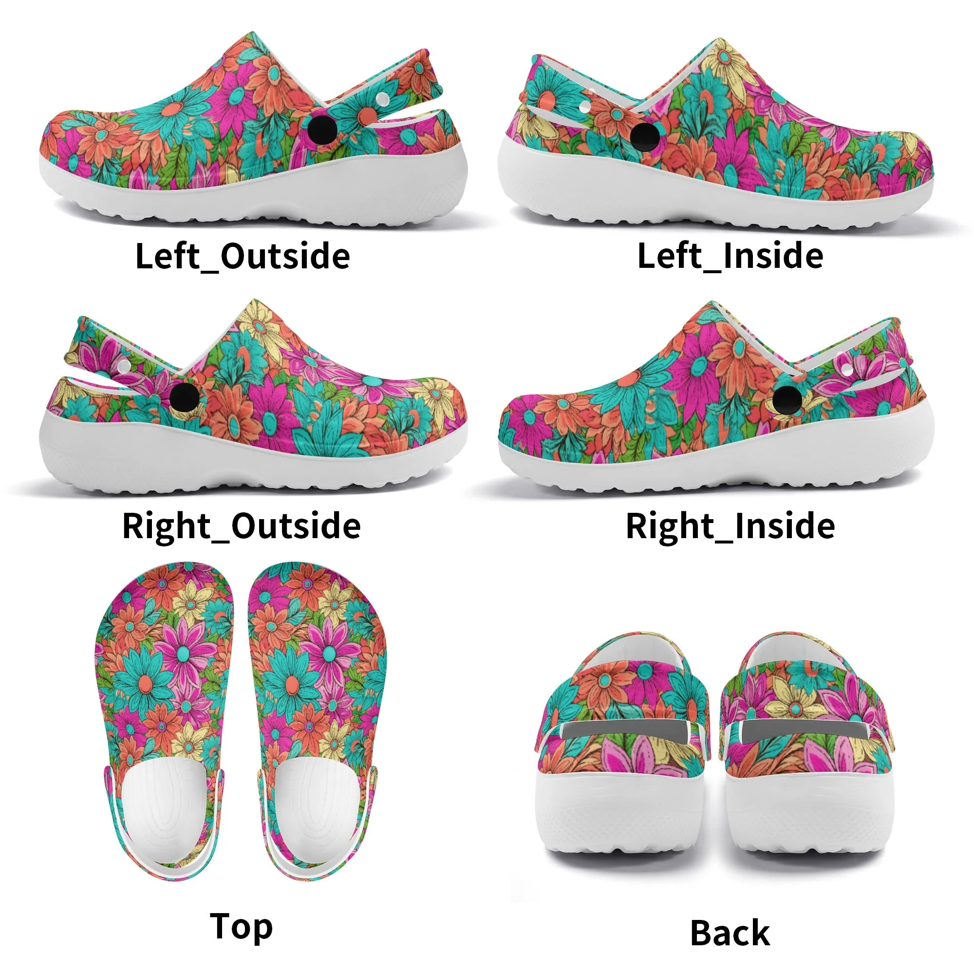Vibrant Retro Daisy Design Casual Lightweight Slip On Nurse Style Clogs