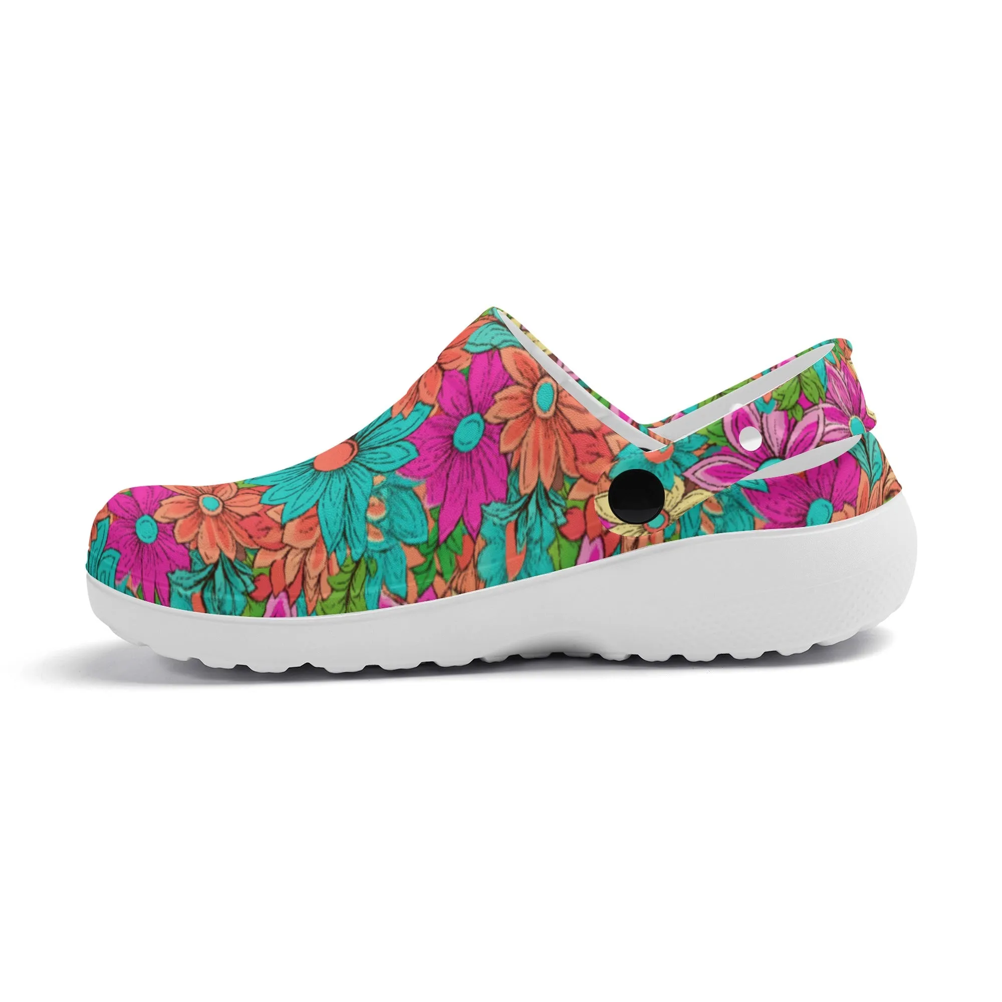 Vibrant Retro Daisy Design Casual Lightweight Slip On Nurse Style Clogs