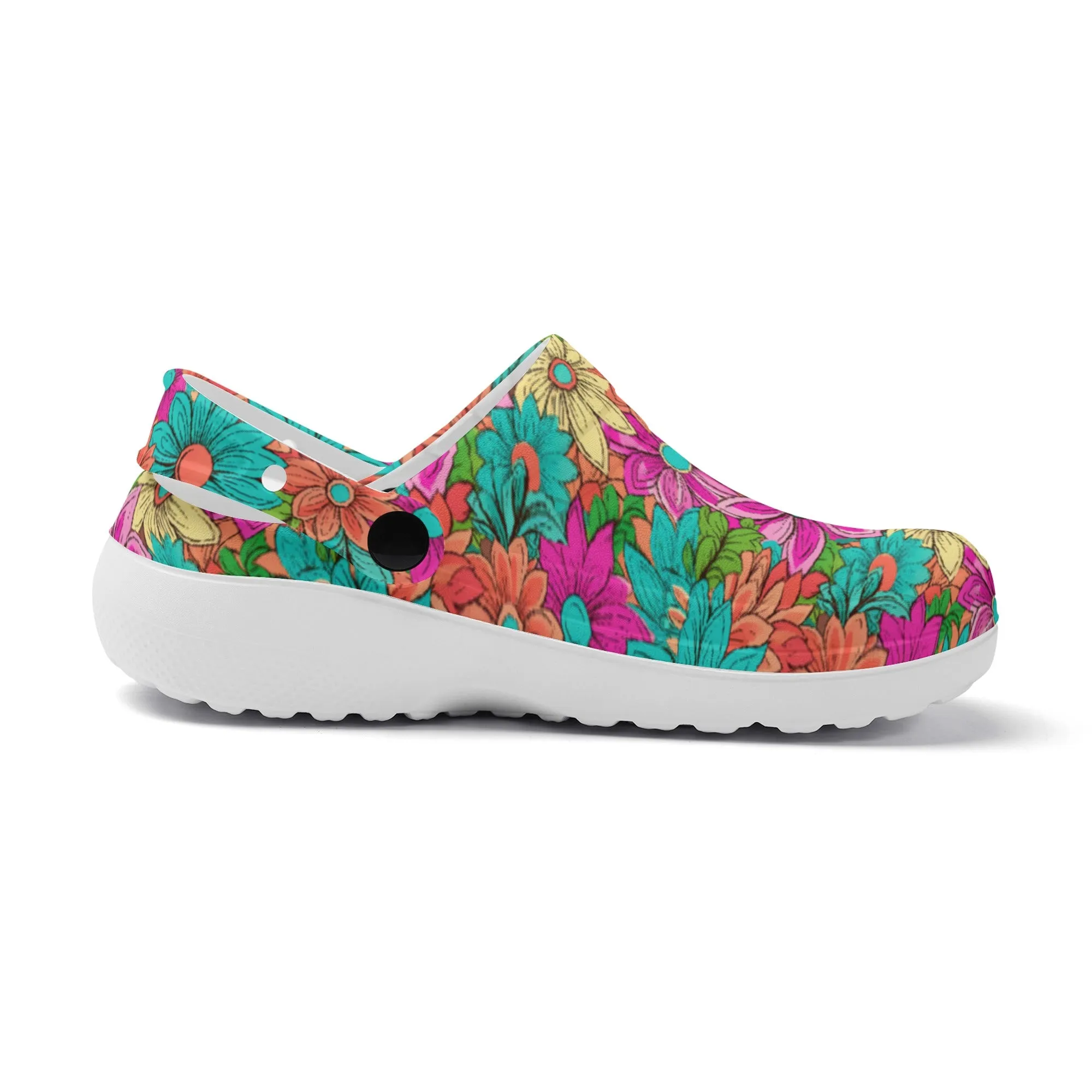 Vibrant Retro Daisy Design Casual Lightweight Slip On Nurse Style Clogs