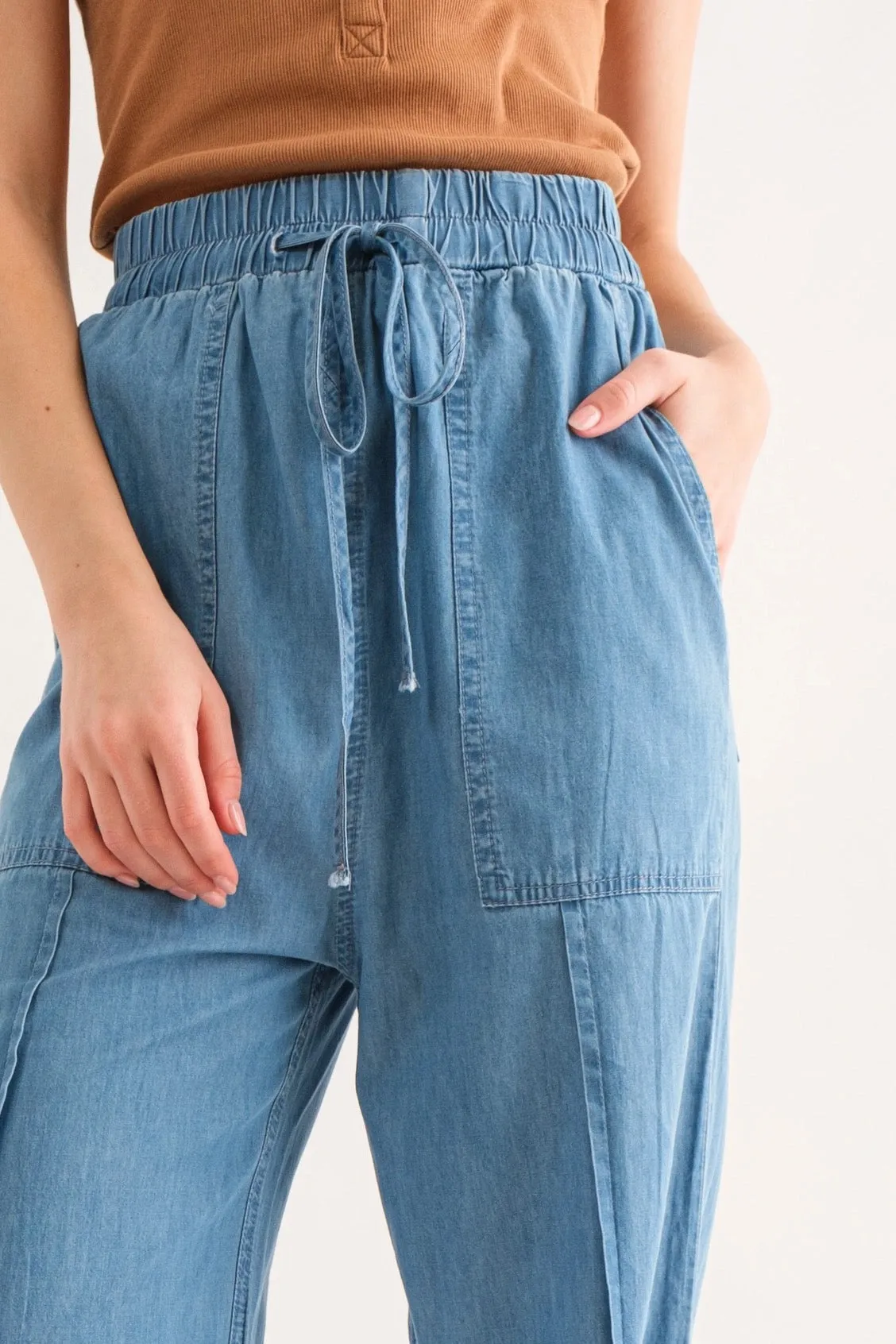 Washed Relaxed Fit Pants Chambray Blue