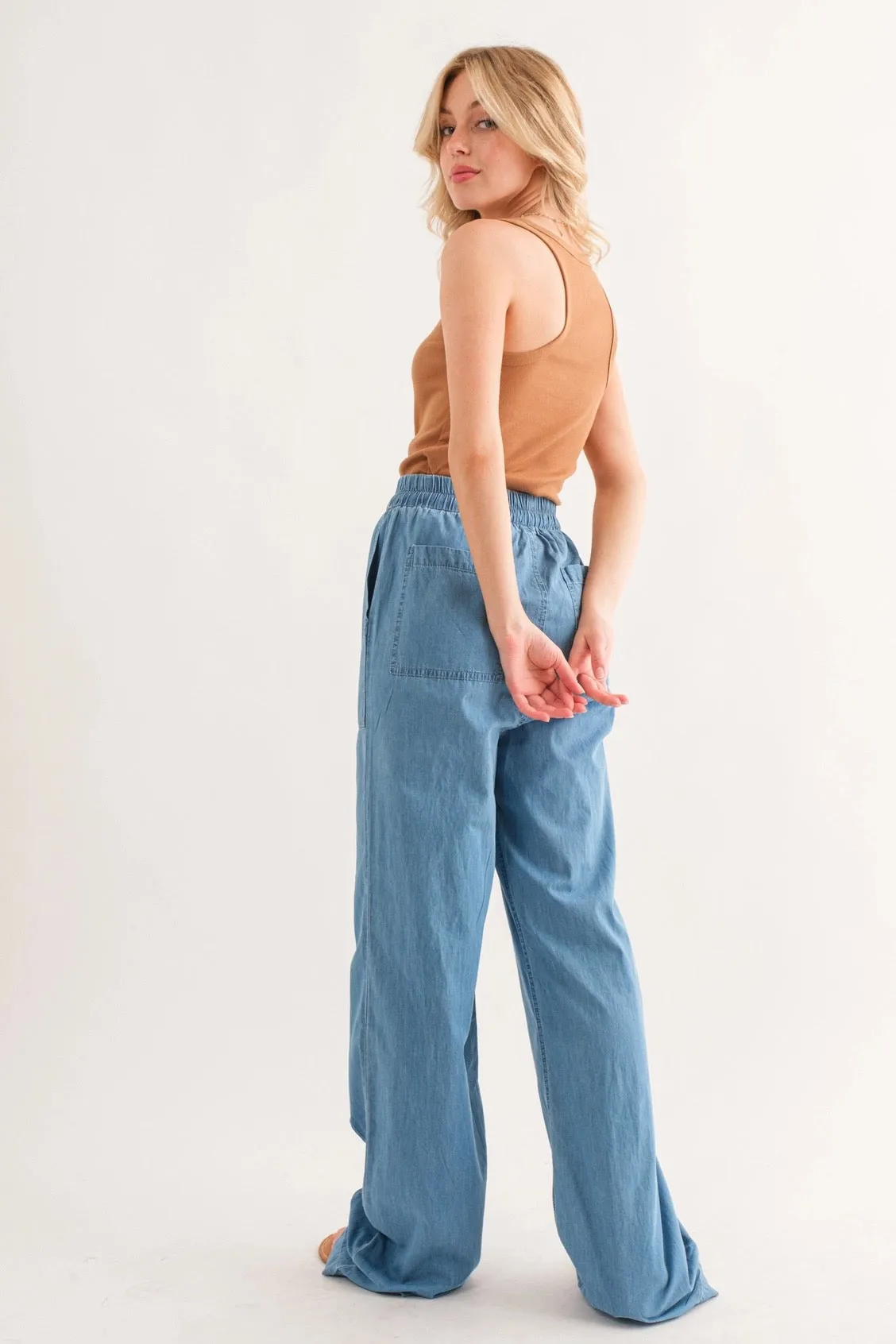 Washed Relaxed Fit Pants Chambray Blue