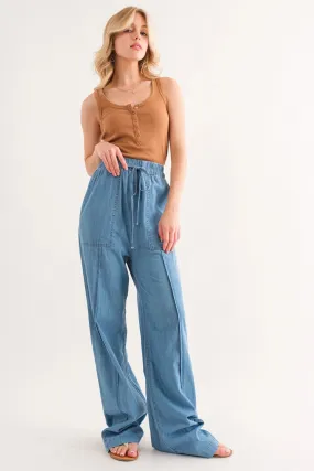 Washed Relaxed Fit Pants Chambray Blue