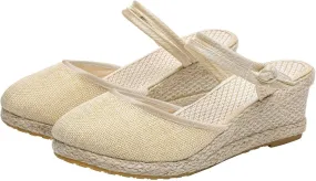 Wedge Sandals for Women Dressy Summer Closed Toe Slip On Espadrilles Slipper Sandals Fashion Fabric Canvas Slippers for Summer and Daily Wear