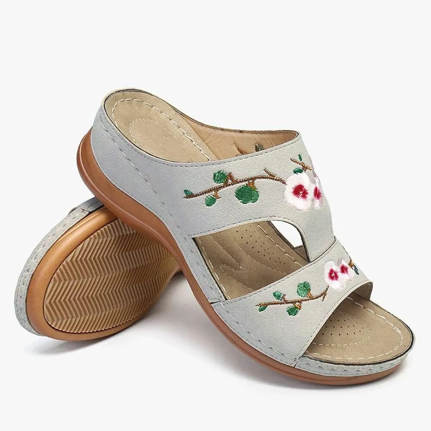 Women Wedge Sandals Dressy Embroidered Flip Flops Open Toe Slip On Summer Platform Beach Slippers Shoes for Casual Walking