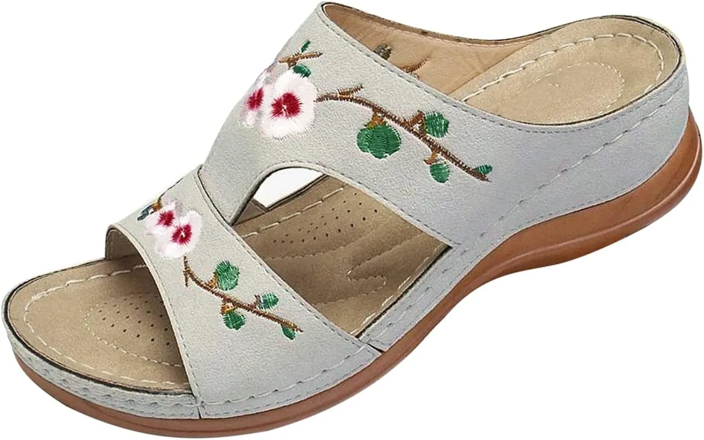 Women Wedge Sandals Dressy Embroidered Flip Flops Open Toe Slip On Summer Platform Beach Slippers Shoes for Casual Walking
