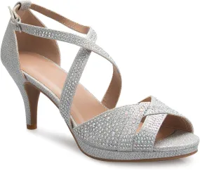 Women's Sexy Strappy Glitter Rhinestone Open Toe Heel Sandals - Adjustable buckle