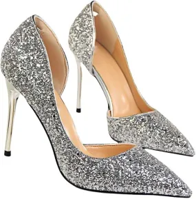 Women's Stiletto High Heel Shoes Pointed Toe Stiletto Heels Summer Wedding Dressy Pumps Elegant Sequin Slip On Party Pumps Sexy Heels