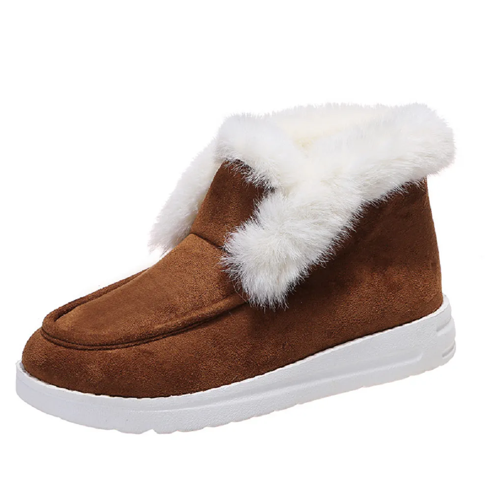 Women's winter warm plush fur snow boots suede leather shoes