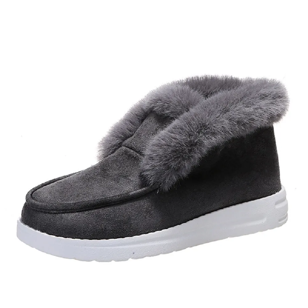Women's winter warm plush fur snow boots suede leather shoes