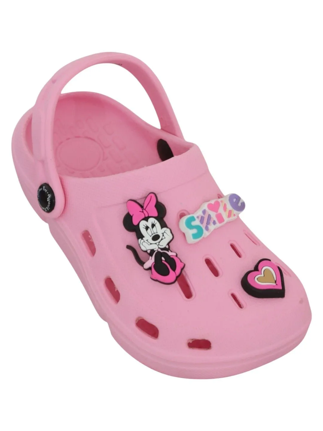 Yellow Bee Girls’ Disney Minnie Mouse Clogs with Smile & Heart Charms – Pink