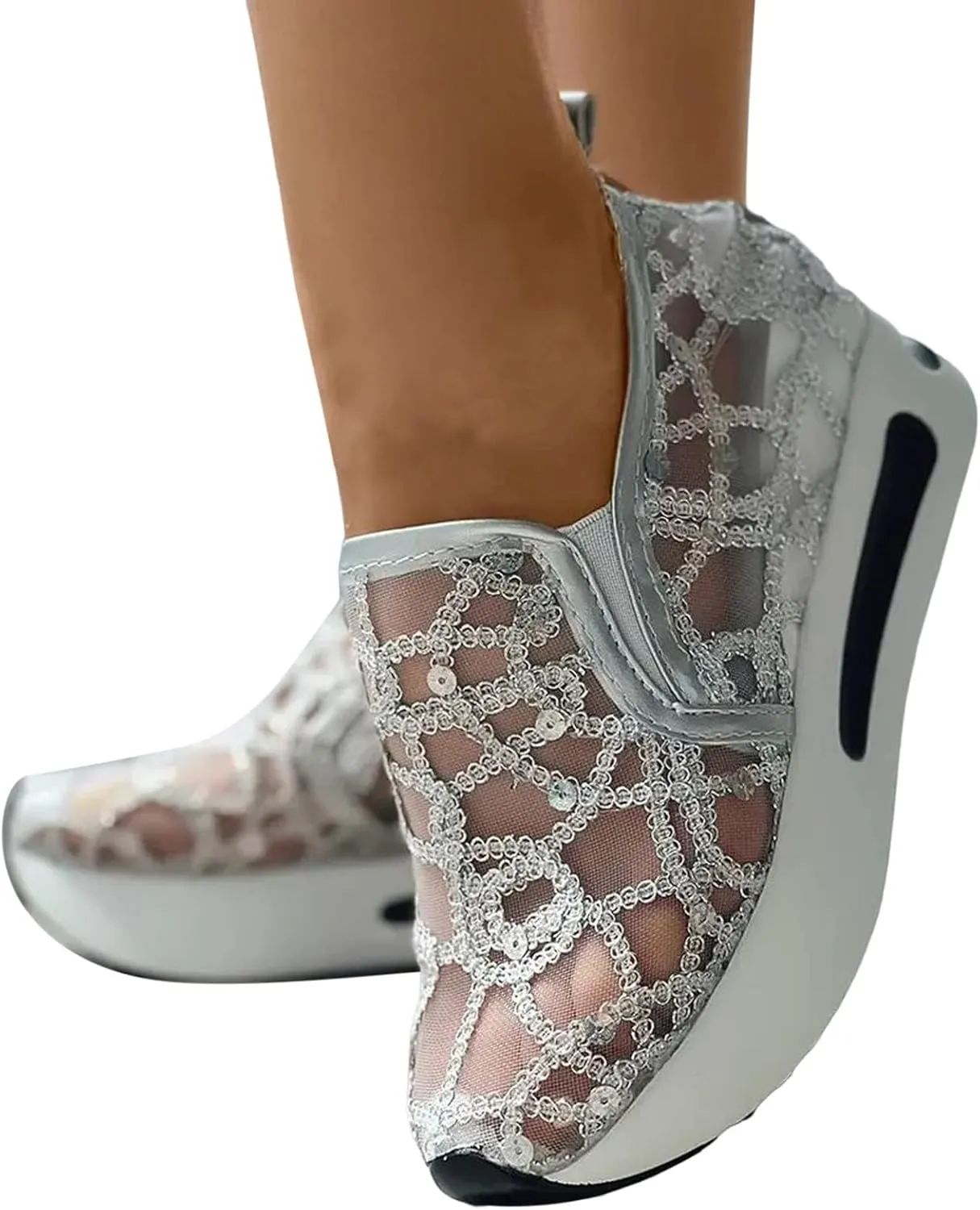 ZWRXW Platform Sneakers for Women Summer Lace Mesh Platform Shoes Chunky Lightweight Comfortable Casual Sneakers Outdoor Walking Fashion Shoes