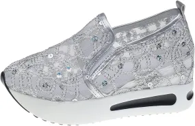 ZWRXW Platform Sneakers for Women Summer Lace Mesh Platform Shoes Chunky Lightweight Comfortable Casual Sneakers Outdoor Walking Fashion Shoes