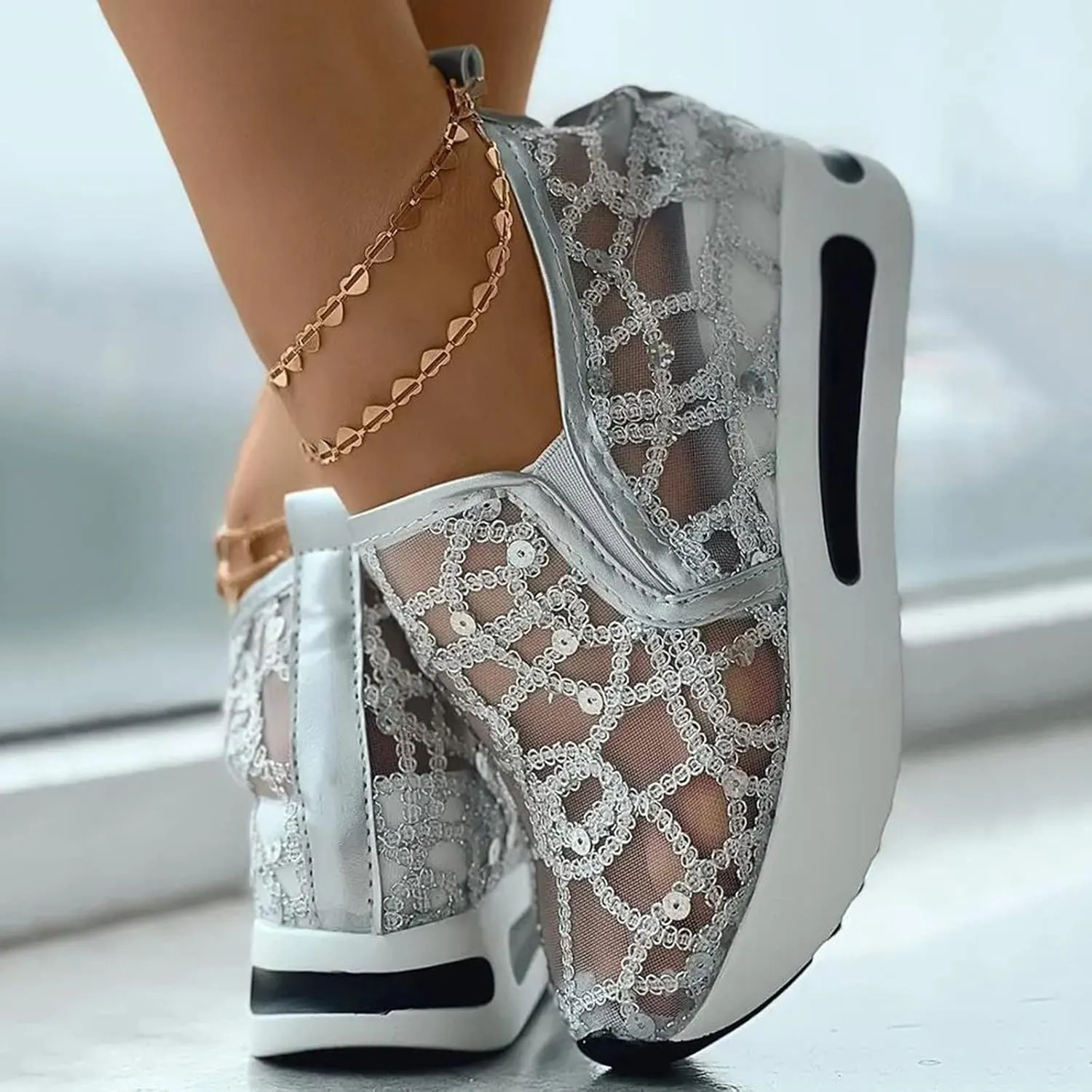 ZWRXW Platform Sneakers for Women Summer Lace Mesh Platform Shoes Chunky Lightweight Comfortable Casual Sneakers Outdoor Walking Fashion Shoes