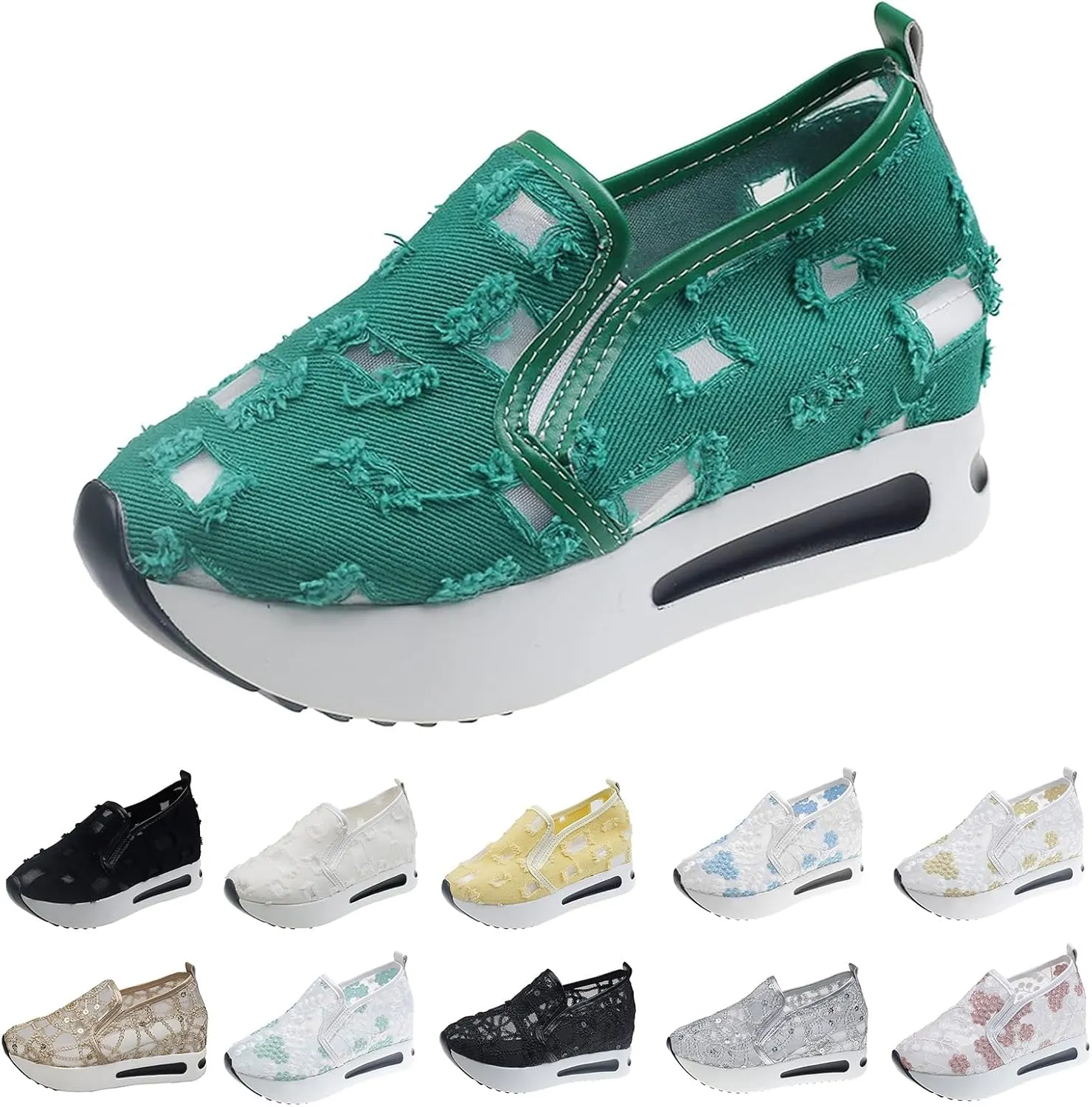 ZWRXW Platform Sneakers for Women Summer Lace Mesh Platform Shoes Chunky Lightweight Comfortable Casual Sneakers Outdoor Walking Fashion Shoes